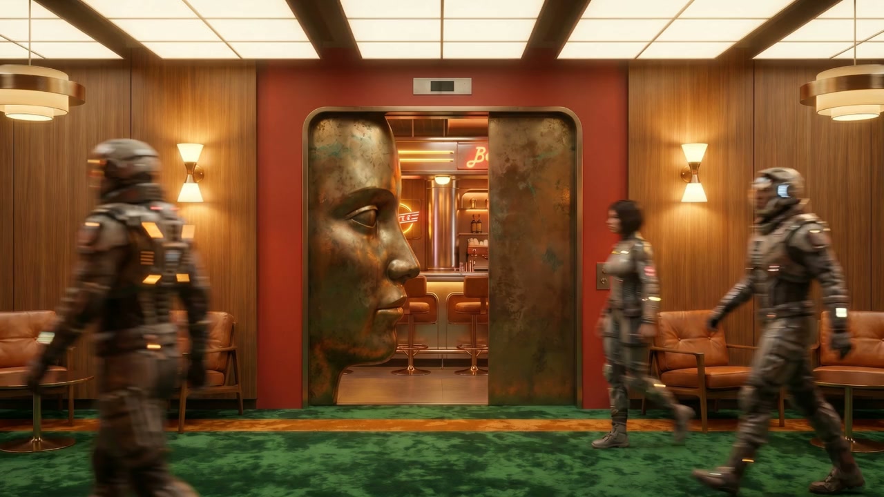 Interstellar Jump: Retro-Futuristic Space Lounge