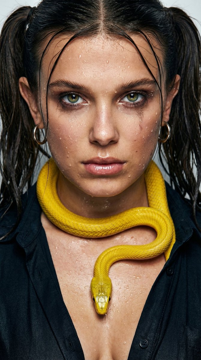 Golden Snake Coiling: Extreme Wet Texture Portrait